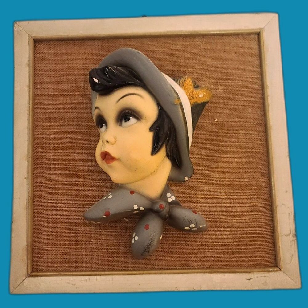 Vintage 1950's Sarem Chalkware 3D Art Framed‎ Girl Made in Italy Rare #250